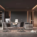 Stylish Modern Office Interior Design With Desk Chairs Computer And Gray Decor 3d model
