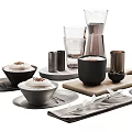 Minimalist Decorative Ornament Set With Ceramic Bowls Marble Trays Glass Cups And Metal Containers