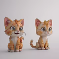 Two Adorable Orange Kitten Plush Dolls With Big Eyes Sitting In Cartoon Style