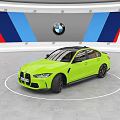 Green BMW Sports Car Front Display In Showroom With Blue White Red Stripes