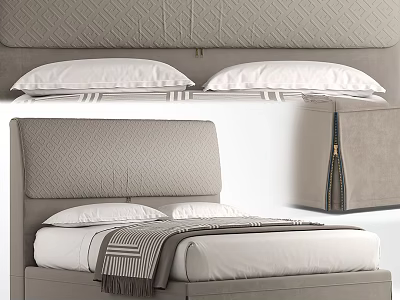 Elegant Inflatable Bed Design With Quilted Headboard Soft Pillow And Warm Blanket 3d model