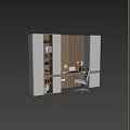 Contemporary Home Office Desk With Built In Bookshelf Laptop Ergonomic Chair And Wooden Wall