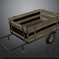Rustic Wooden Trailer With Wooden Bed Metal Frame And Single Wheel