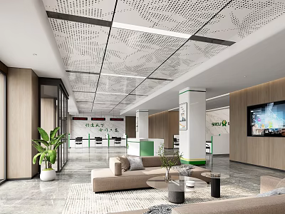 Modern Digital Store Interior With Product Displays Green Plants Sofa Seating And Wooden Walls 3d model