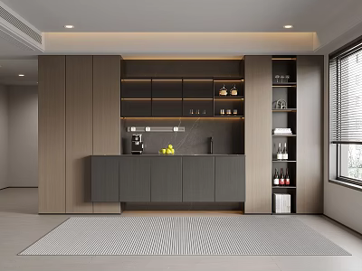 Elegant Modern Luxury Wine Cabinet Design With Glass Doors LED Lighting And Wooden Storage Shelves 3d model