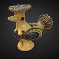 Handcrafted Ceramic Chicken Decor With Colorful Feather Design And Yellow Base 3d model