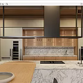 Modern Kitchen Interior With Stylish Wooden Cabinets And Marble Countertop Island