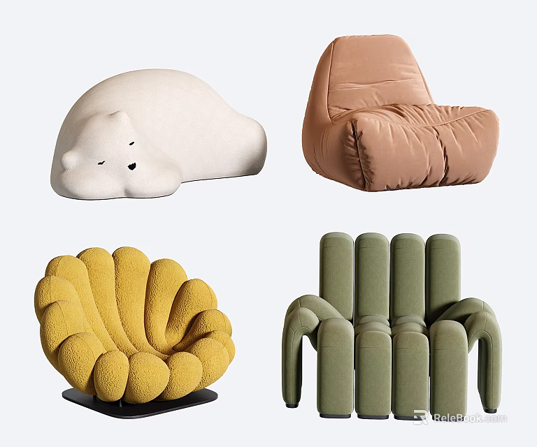 Creative Shaped Leisure Chairs with White Beige Yellow Green Colors 3d model 