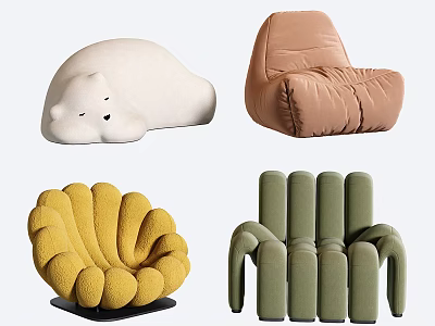 Creative Shaped Leisure Chairs with White Beige Yellow Green Colors 3d model