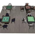 Board Game Entertainment Space With Multiple Mahjong Tables And Surrounding Chairs Arrangement