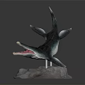 Realistic Ichthyosaur Prehistoric Marine Reptile Model With Open Mouth On Rock Base