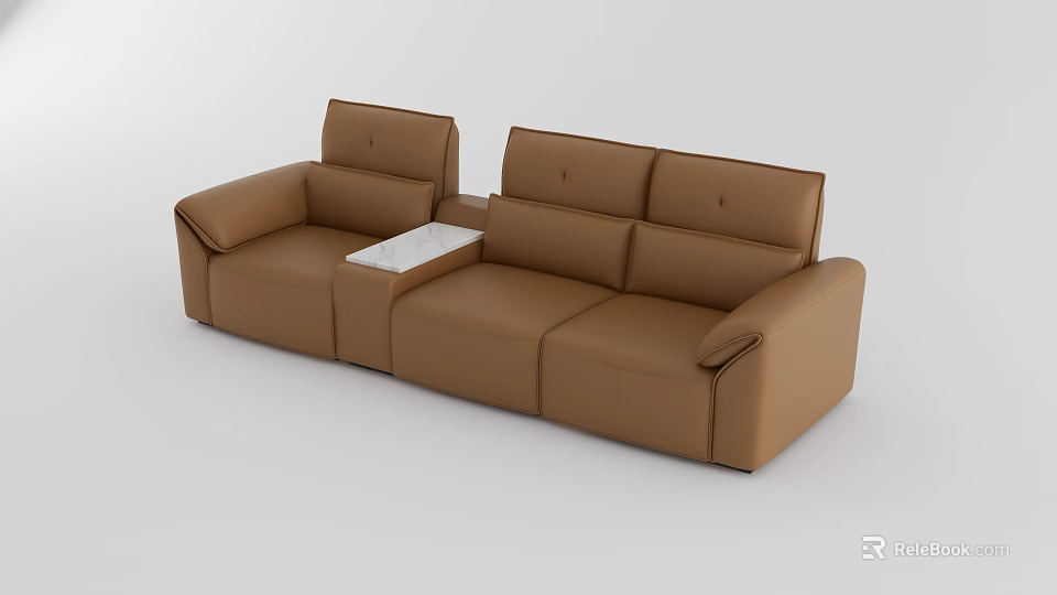 Modern Brown Leather Leisure Sofa Set With Modular Design And Side Table 3d model