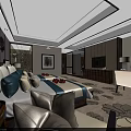 Luxury Modern Hotel Guest Room With King Bed Plush Pillows And Decorative Paintings