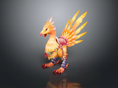 Golden Phoenix Game Character With Fiery Feathers And Armored Legs 3d model