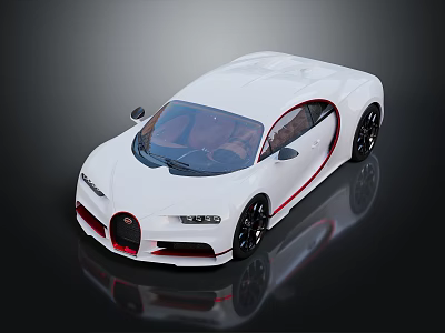 White Bugatti Sports Car with Red Accents Black Wheels Brown Interior and Modern Luxury Design 3d model