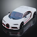 White Bugatti Sports Car with Red Accents Black Wheels Brown Interior and Modern Luxury Design