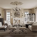Elegant Classic Living Room Interior With Sofa Coffee Table Fireplace And Chandelier