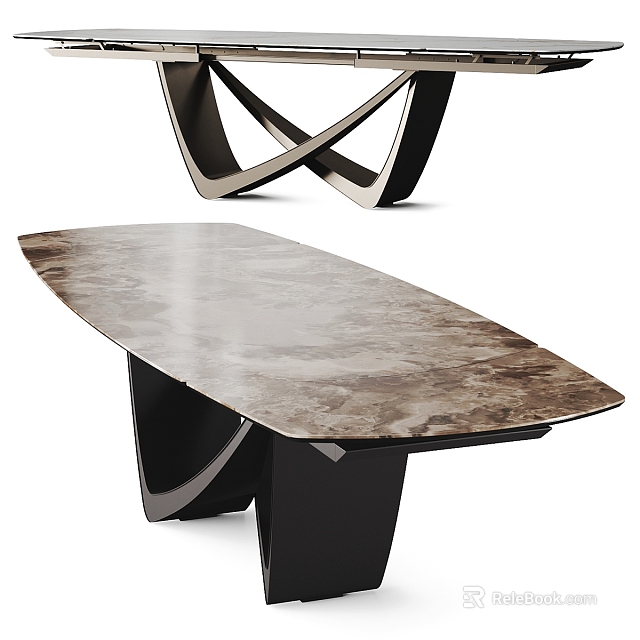 Modern Dining Table With Marble Top And Sleek Black Metal Legs Contemporary Design 3d model 