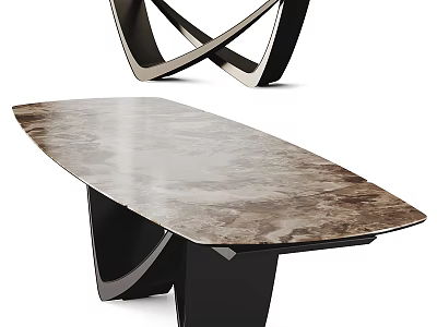 Modern Dining Table With Marble Top And Sleek Black Metal Legs Contemporary Design 3d model