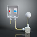 Electrical Switch Box With Red Blue Buttons White Spherical Device And Yellow Pipes