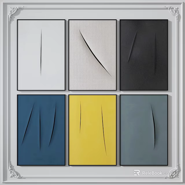 Abstract Art Panels Featuring Six Colors And Geometric Line Designs 3d model