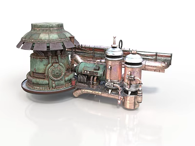 Vintage Industrial Equipment With Copper Containers Green Metal Pipes And Gears 3d model
