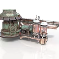 Vintage Industrial Equipment With Copper Containers Green Metal Pipes And Gears