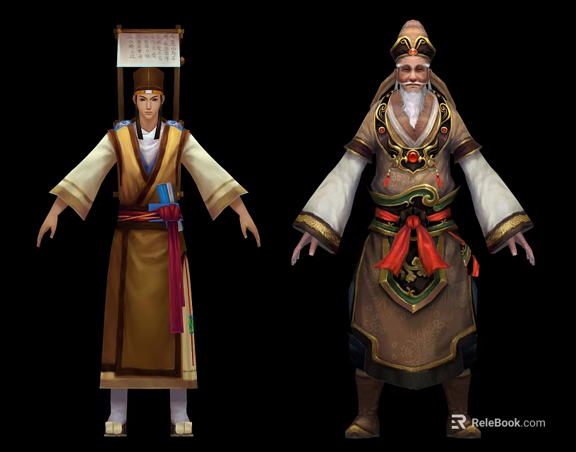 Game and Movie Characters in Traditional Chinese Style Robes with Decorative Belts 3d model 