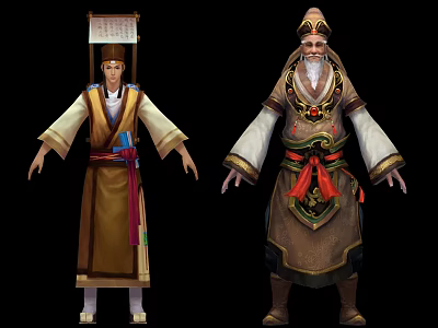 Game and Movie Characters in Traditional Chinese Style Robes with Decorative Belts 3d model