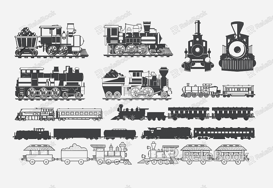 Vehicle Railcar Train Steam Train Silhouette Carving Pattern model