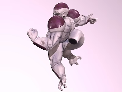 Anime Style Muscular Doll With Purple Armored Shoulders And White Body In Action Pose 3d model