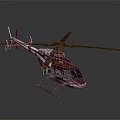 Red And White Weathered Helicopter With Rotors On Smooth Surface Reflection