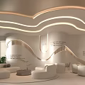 Modern Luxury Beauty Hair Salon Interior With Curved Ceiling Sofa Plants Display Wall