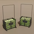 Two Black Wheeled Playground Ball Baskets Filled With Yellow Balls For Kids