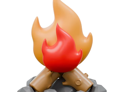 Decorative Ornament Set with Campfire Design Brown Logs Gray Stones and Red Orange Flames 3d model