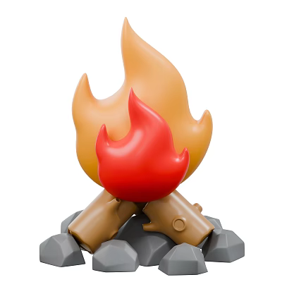 Decorative Ornament Set with Campfire Design Brown Logs Gray Stones and Red Orange Flames 3d model