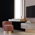 Modern Living Room TV Cabinet With Light Wood Finish Marble Wall And Decorative Ornaments