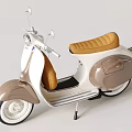 Vintage Cream And Brown Scooter With Classic Design Tan Leather Seat Sleek Body And White Rims