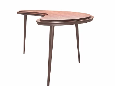 Modern Wooden Dining Table With Curved Surface And Slim Tapered Legs For Contemporary Home 3d model