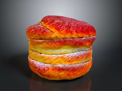 Layered Red And Yellow Pastry Dessert With Powdered Sugar Stacked Structure 3d model