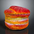 Layered Red And Yellow Pastry Dessert With Powdered Sugar Stacked Structure