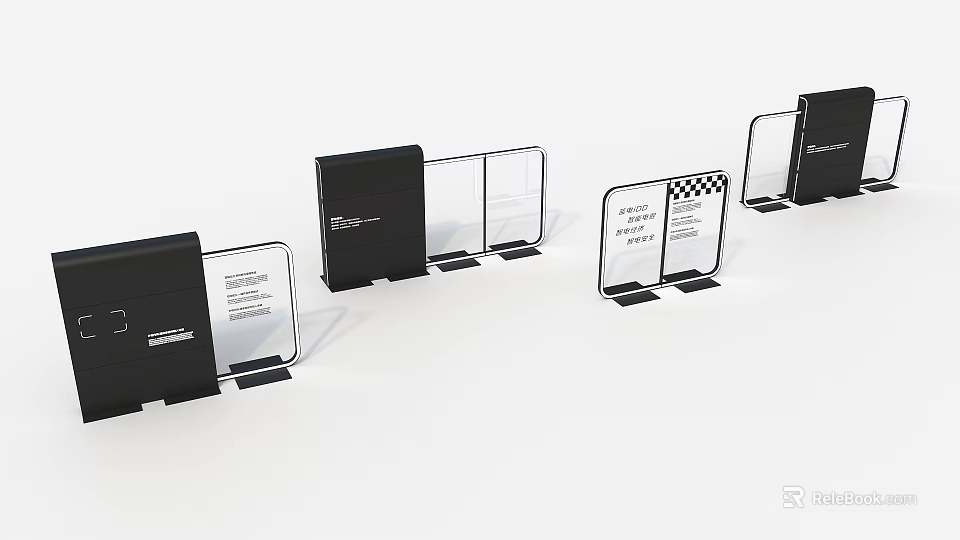 Building Facade Display With Transparent Acrylic Panels Black Bases And Text Patterns 3d model 