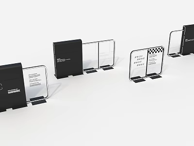 Building Facade Display With Transparent Acrylic Panels Black Bases And Text Patterns 3d model