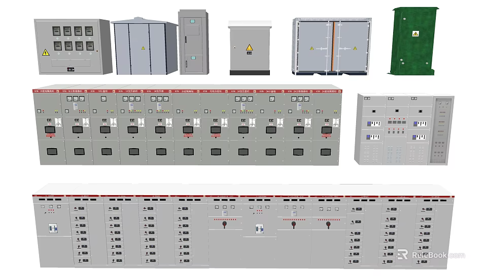 Industrial Electrical Control Cabinets and Distribution Panels in Various Designs 3d model 