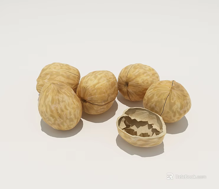 Fresh Natural Walnuts With Whole And Cracked Shells As Healthy Snack Option 3d model 