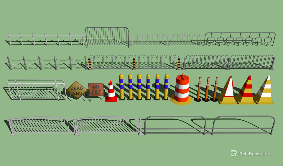Comprehensive Road Facilities Display With Traffic Cones Barriers And Warning Signs 3d model 