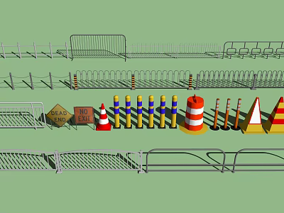 Comprehensive Road Facilities Display With Traffic Cones Barriers And Warning Signs 3d model