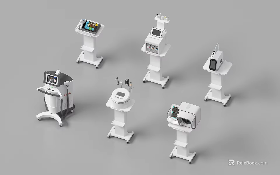 Professional Medical Equipment Collection With White Stand Mounted Diagnostic And Treatment Devices 3d model 