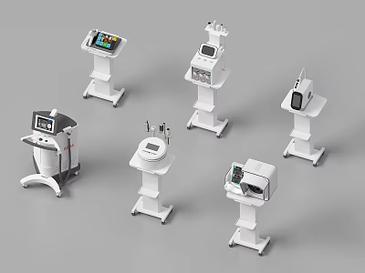 Professional Medical Equipment Collection With White Stand Mounted Diagnostic And Treatment Devices 3d model