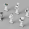 Professional Medical Equipment Collection With White Stand Mounted Diagnostic And Treatment Devices